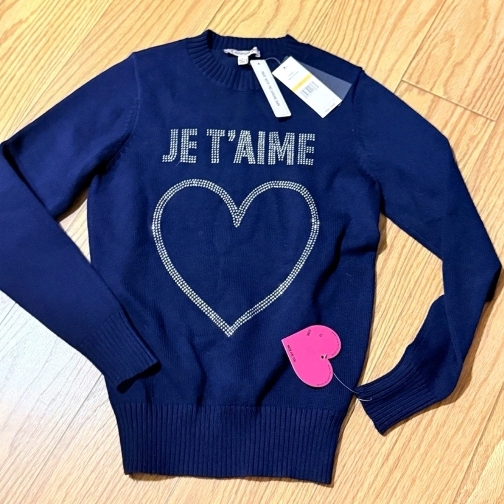 NWT Nanette Lepore red Je T'Aime heart crew neck pullover sweater ladies Small